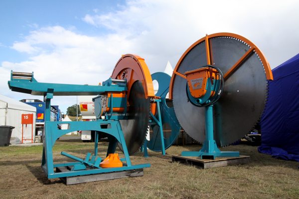 Echidna diamond rock saws on display at Civenex 2010 with a large offset extension with 2 head brackets.